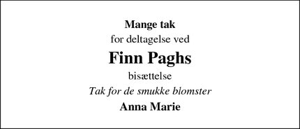 Dødsannoncen for Finn Paghs - Odder