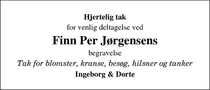 Dødsannoncen for Finn Per Jørgensens - Horsens