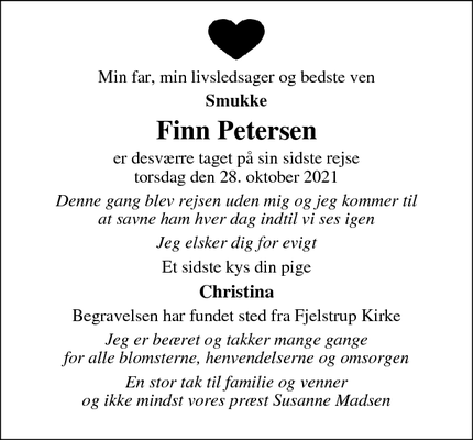 Dødsannoncen for Finn Petersen - Haderslev