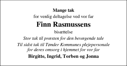 Taksigelsen for Finn Rasmussens - Tønder