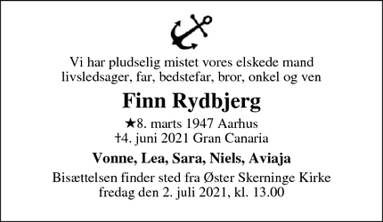 Dødsannoncen for Finn Rydbjerg - Ballen (Vester Skerninge)