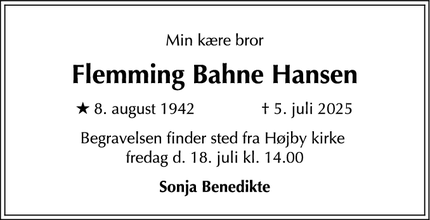 Dødsannoncen for Flemming Bahne Hansen - Højby