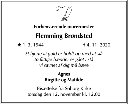 Dødsannoncen for Flemming Brøndsted - Klampenborg