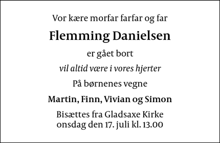 Dødsannoncen for Flemming Danielsen - Bagsværd