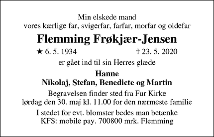Dødsannoncen for Flemming Frøkjær-Jensen - Haderslev