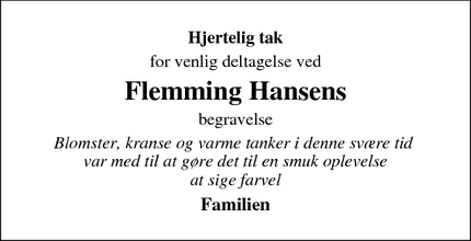 Taksigelsen for Flemming Hansens - Lynge