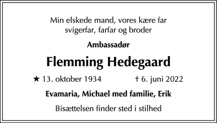 Dødsannoncen for Flemming Hedegaard - Kongens Lyngby