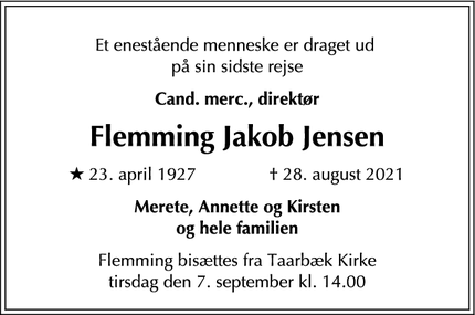 Dødsannoncen for Flemming Jakob Jensen - Hellerup