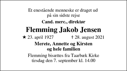 Dødsannoncen for Flemming Jakob Jensen - Hellerup