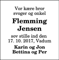 Dødsannoncen for Flemming Jensen - Vadum