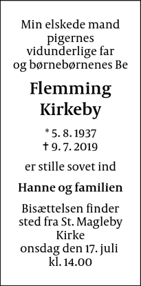 Dødsannoncen for Flemming Kirkeby - Dragør