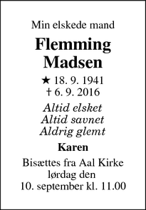 Dødsannoncen for Flemming Madsen - Oksbøl
