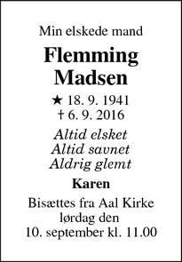Dødsannoncen for Flemming Madsen - Oksbøl