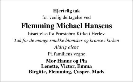 Taksigelsen for Flemming Michael Hansens - Ringsted