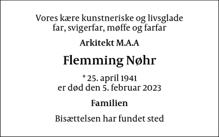 Dødsannoncen for Flemming Nøhr - Nykøbing Sjælland
