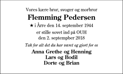 Dødsannoncen for Flemming Pedersen - Tinglev