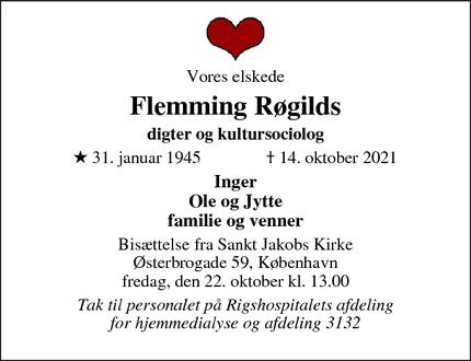 Dødsannoncen for Flemming Røgilds - København
