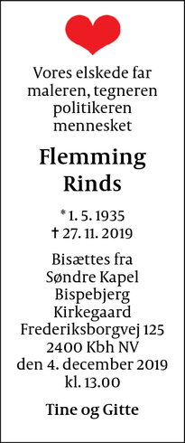 Dødsannoncen for Flemming Rinds - Koebenhavn