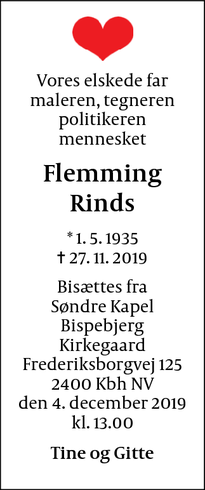Dødsannoncen for Flemming Rinds - Koebenhavn