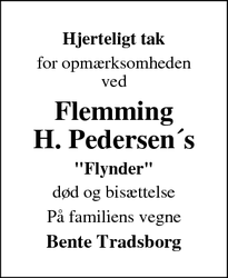 Taksigelsen for Flemming
H. Pedersen´s - Struer