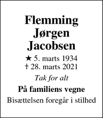 Dødsannoncen for Flemming
Jørgen
Jacobsen - Nykøbing Sjælland