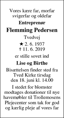 Dødsannoncen for Flemming Pedersen - Svendborg