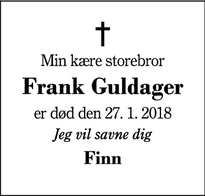 Dødsannoncen for Frank Guldager - Vildbjerg