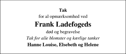 Taksigelsen for Frank Ladefoged - Skamby