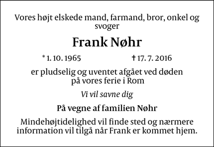 Dødsannoncen for Frank Nøhr - Ballerup