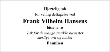 Taksigelsen for Frank Vilhelm Hansen - Næstved