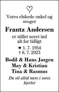 Dødsannoncen for Frantz Andersen - Herning