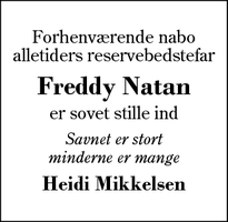 Dødsannoncen for Freddy Natan  - Kibæk