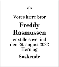 Dødsannoncen for Freddy
Rasmussen  - Hammerum