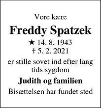 Dødsannoncen for Freddy Spatzek - Esbjerg