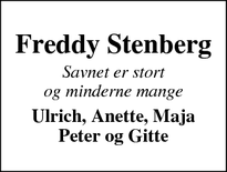 Dødsannoncen for Freddy Stenberg - Vindum