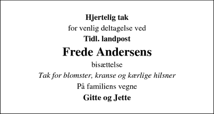 Taksigelsen for Frede Andersen - Faxe