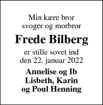 Dødsannoncen for Frede Bilberg - Tarm