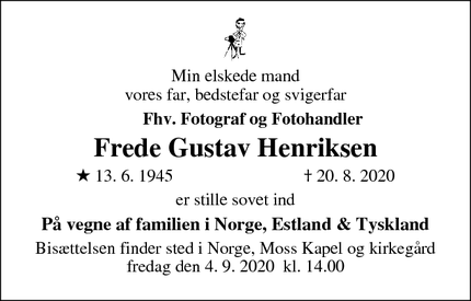 Dødsannoncen for Frede Gustav Henriksen - Ringe
