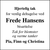 Taksigelsen for Frede Hansens - Vipperød