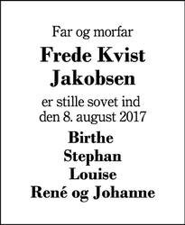 Dødsannoncen for Frede Kvist Jakobsen - Herning