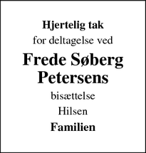 Taksigelsen for Frede Søberg
Petersens - Gilleleje