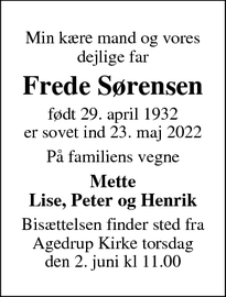 Dødsannoncen for Frede Sørensen - Odense