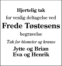 Taksigelsen for Frede Tøstesens - Hedehusene