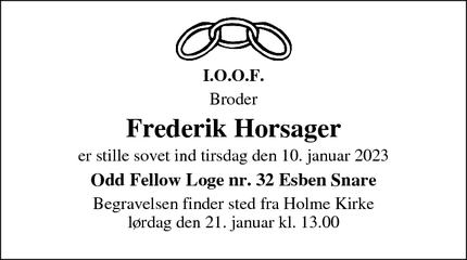 Dødsannoncen for Frederik Horsager - Aarhus