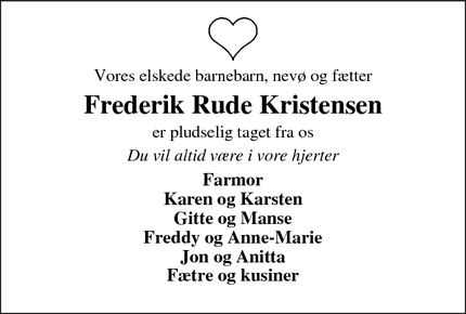 Dødsannoncen for Frederik Rude Kristensen - Struer