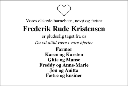 Dødsannoncen for Frederik Rude Kristensen - Struer