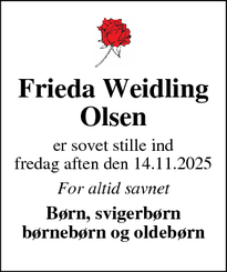 Dødsannoncen for Frieda Weidling
Olsen - Esbjerg