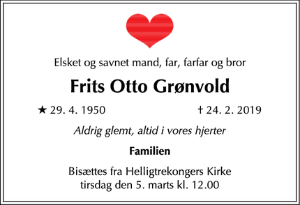 Dødsannoncen for Frits Otto Grønvold - Søborg