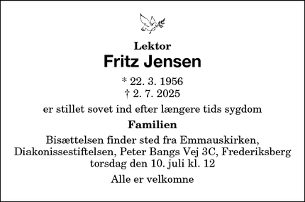 Dødsannoncen for Fritz Jensen - Hellerup