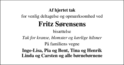 Taksigelsen for Fritz Sørensens - Rungsted Kyst